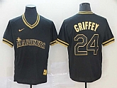 Mariners 24 Ken Griffey Jr. Black Gold Nike Cooperstown Collection Legend V Neck Jersey,baseball caps,new era cap wholesale,wholesale hats